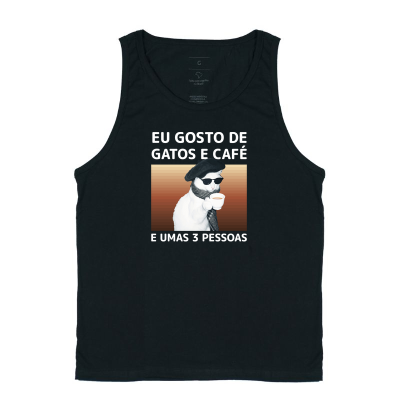 Camiseta Regata Eu Gosto de Gatos e Café