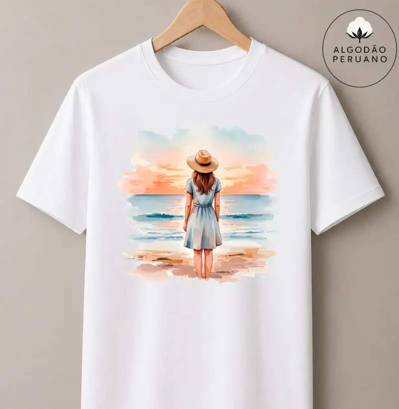 Camiseta Algodão Peruano - Entardecer à Beira-Mar