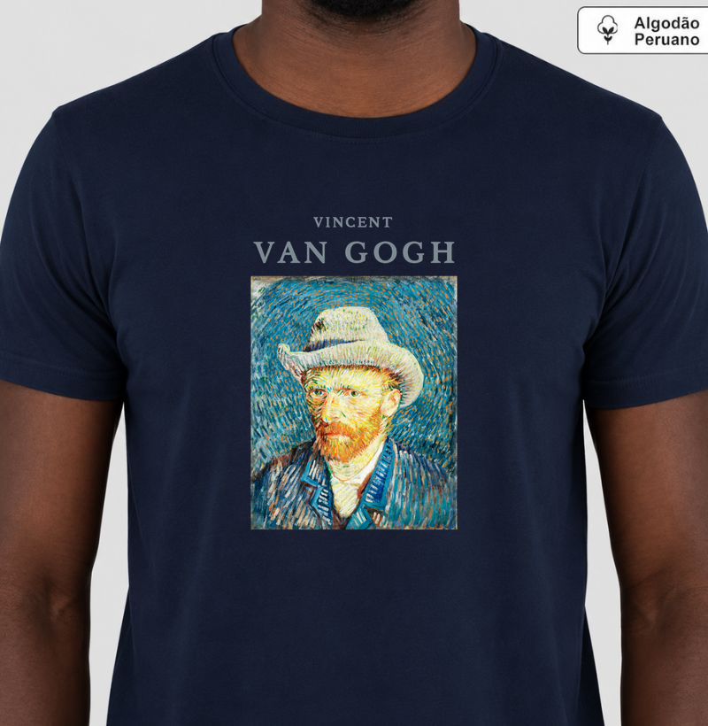 Camiseta Van Gogh Autorretrato 1887 | Self-Portrait with Grey Felt Hat | Algodão Peruano