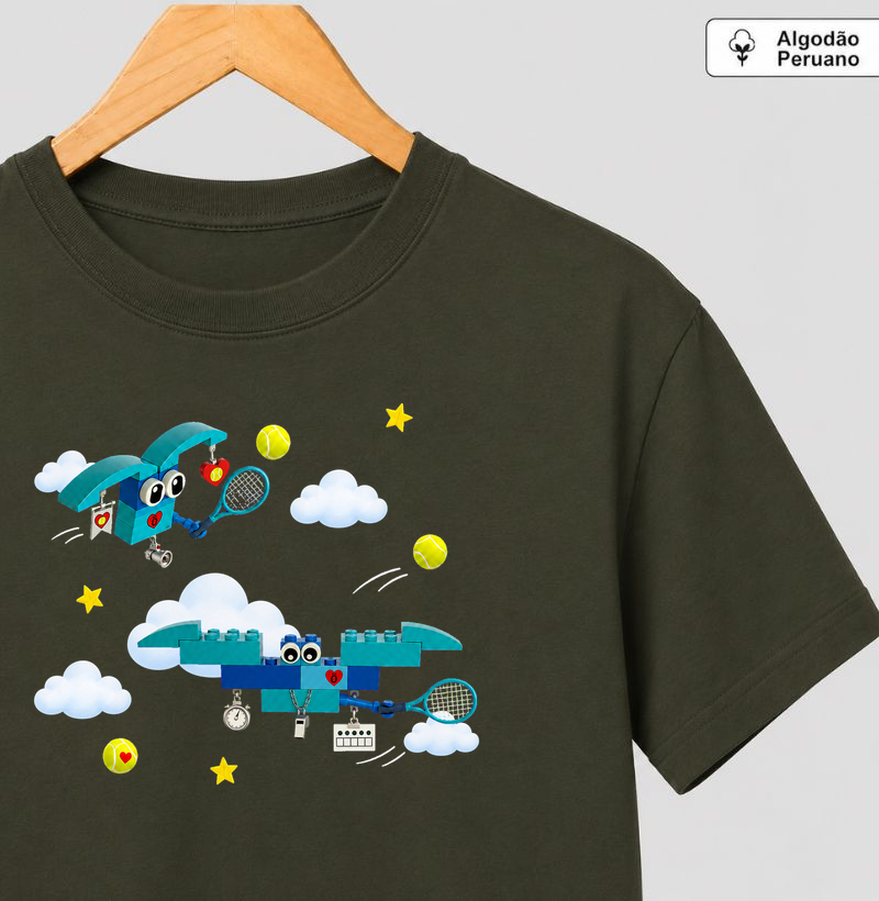 Gentilício e Burublinho tenistas - Os Bichos da Dona Öta - Camiseta Algodão Peruano