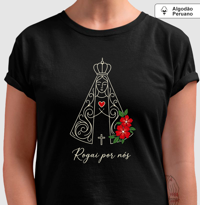 Camisa Nossa Senhora Aparecida Rosas