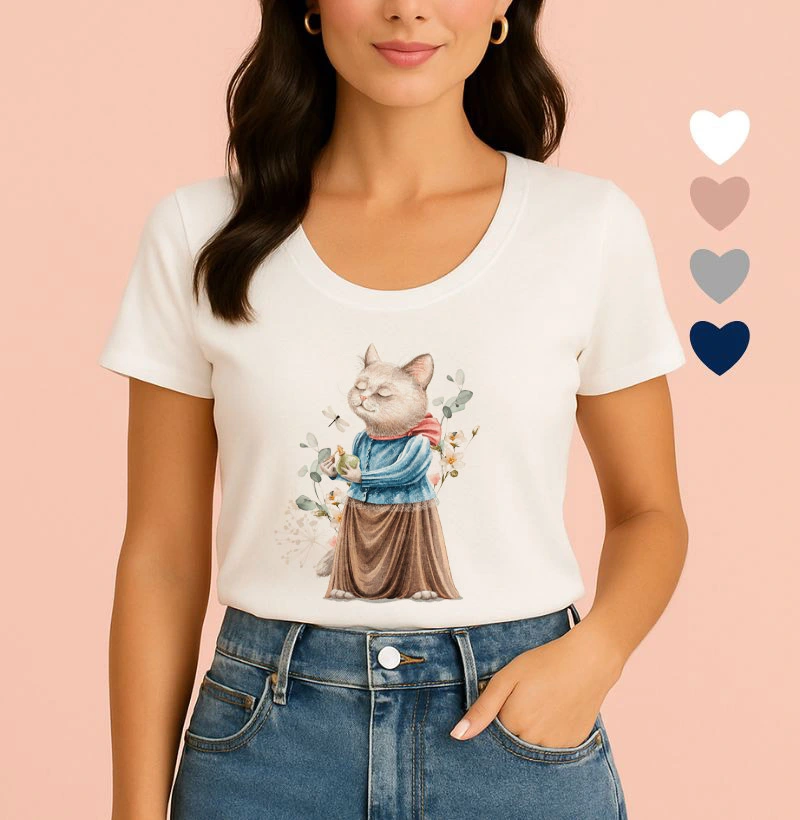 Camiseta Feminina Ilustrada Gata Perfume