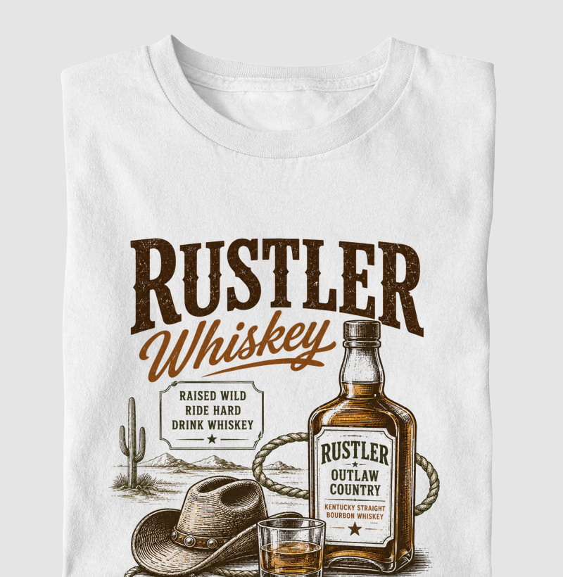 Camiseta Country Masculina e Feminina Rustler Whiskey Outlaw Country