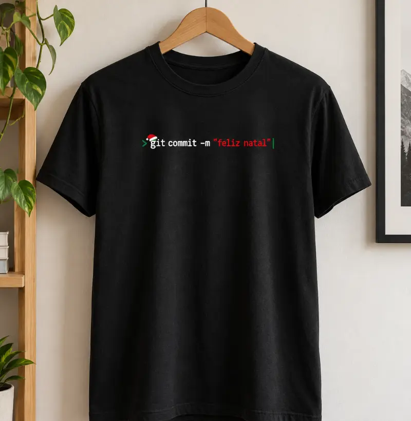 git commit -m "feliz natal" — Christmas Dev - Camiseta