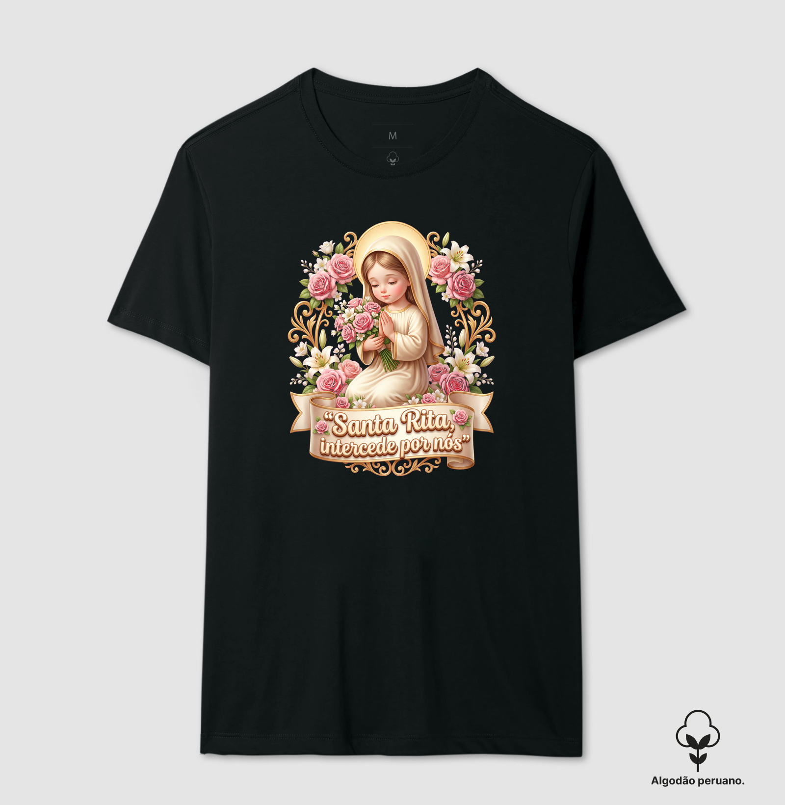 Santa Rita - intercede por nós - Camiseta Algodão Peruano