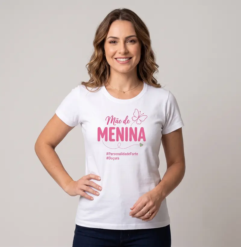 Mãe de menina - Blusa Feminina Estampada cor Branca