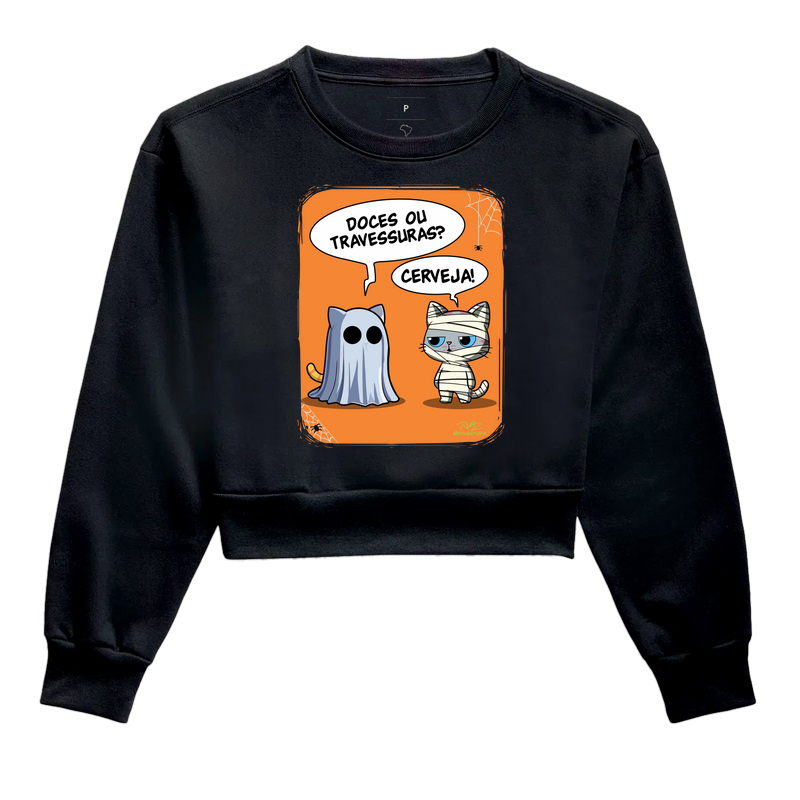 Camiseta Gato Sincero Halloween - Cropped Moletom