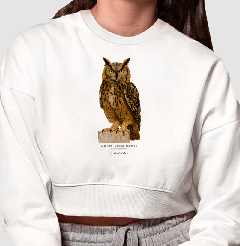 Aves do Brasil - Jacurutu - Corujão-orelhudo - Moletom Cropped