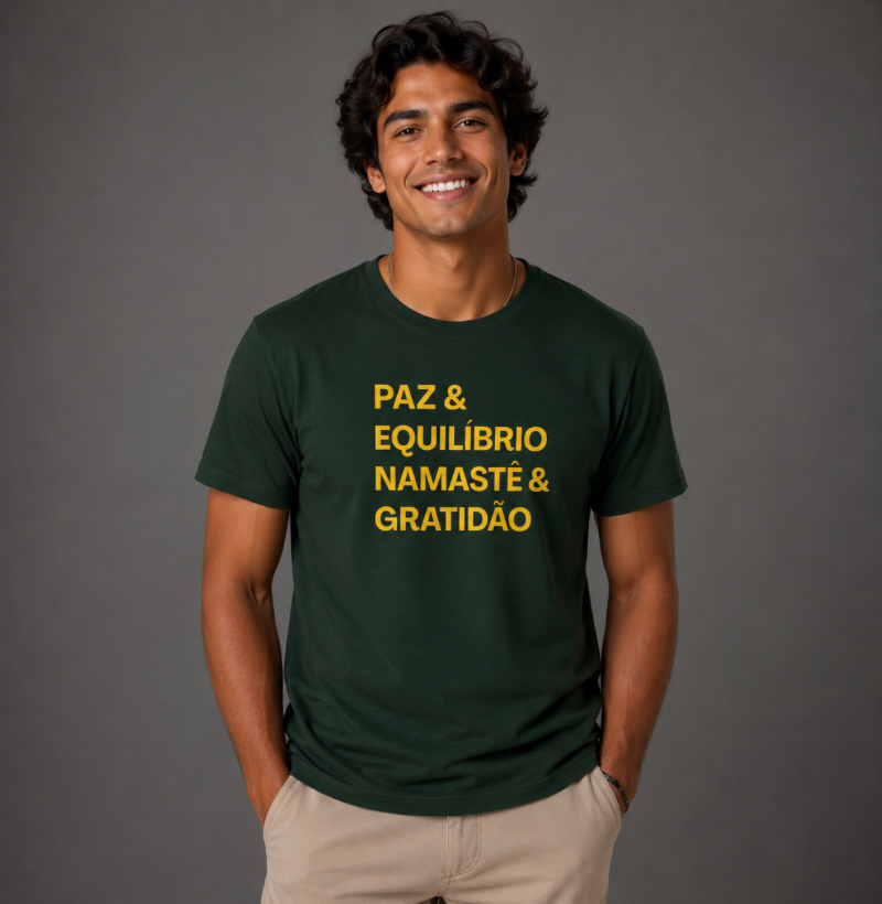 Camiseta Paz & Equilíbrio, Namastê & Gratidão