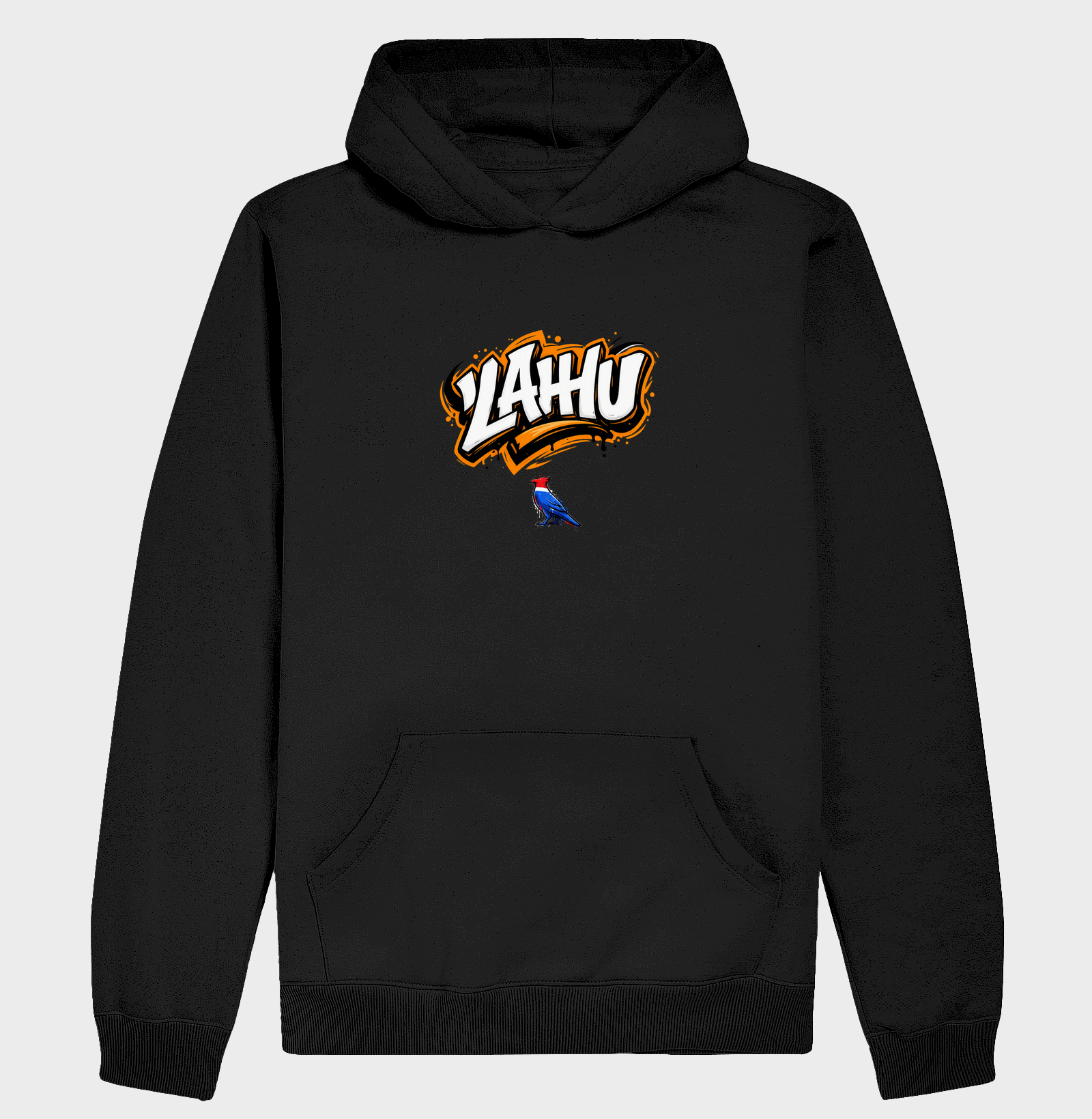 O grafite LAHU explode em traços fortes e cores vibrantes, símbolo de autenticidade e resistência.  O Carcará, com seu olhar firme e plumagem marcante, representa o espírito indomável que agora reina sobre o asfalto. - Hoodie Moletom