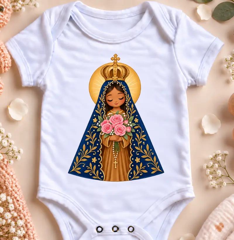 Nossa Senhora Aparecida com Flores - Baby - Body Infantil