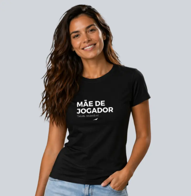 Camiseta Feminina Mãe de Jogador - Torcida Incansável - 100% Algodão Premium - Edição Especial Dia das Mães