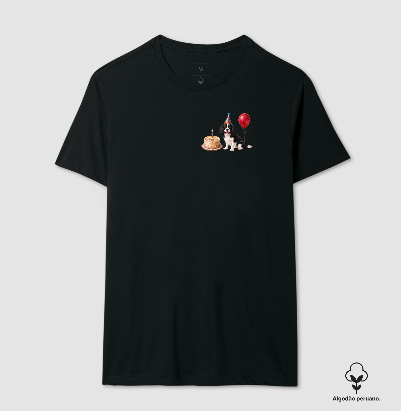 Cavalier King Preto - Aniversário - Camiseta Algodão Peruano