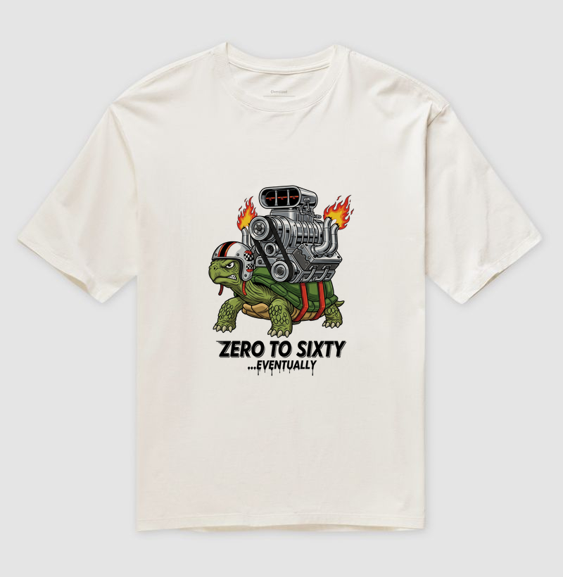 camiseta-garage-motors-kustom-zero-to-sixty-eventually-tartaruga-turbo