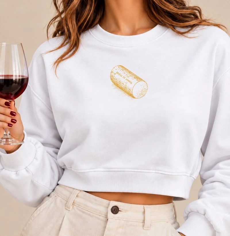 Moletom Cropped Brasil de Vinhos - Rolha Amarela - Cropped Moletom