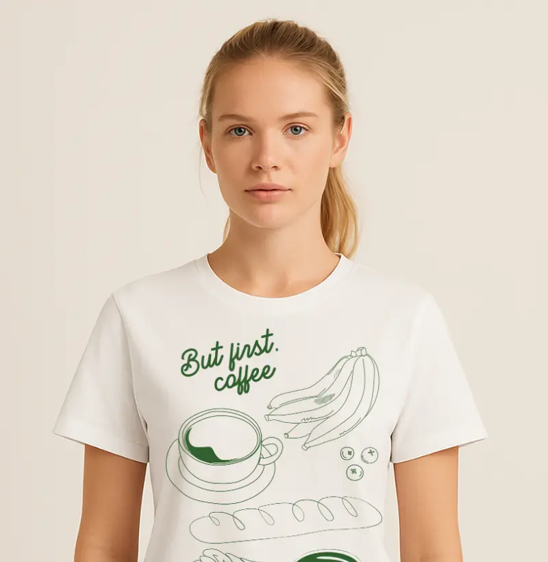 Camiseta But First Coffee Verde