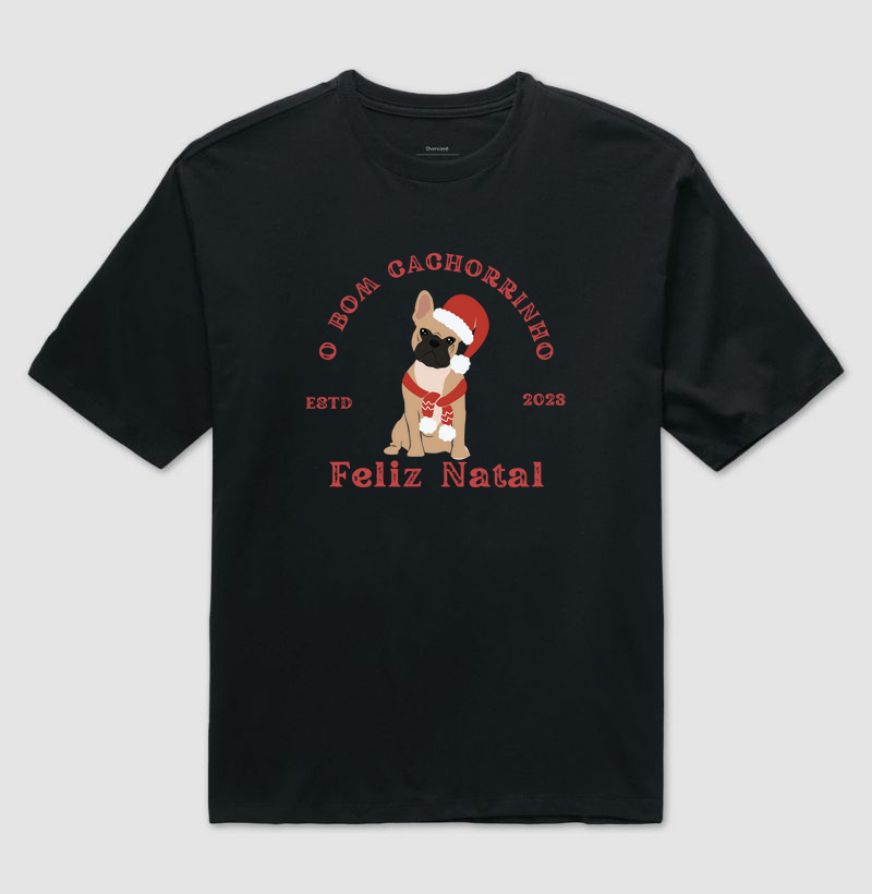 Camiseta Oversized Natal Buldogue Francês