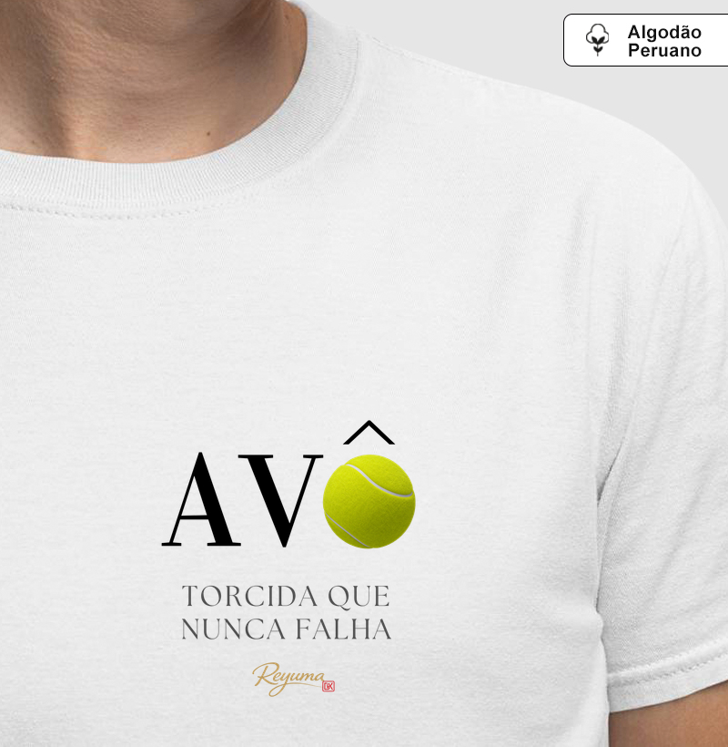 Camiseta Masculina, Feminina, Babylook e Unissex de Algodão Peruano Tênis "Avô Torcida que nunca falha" - Avô