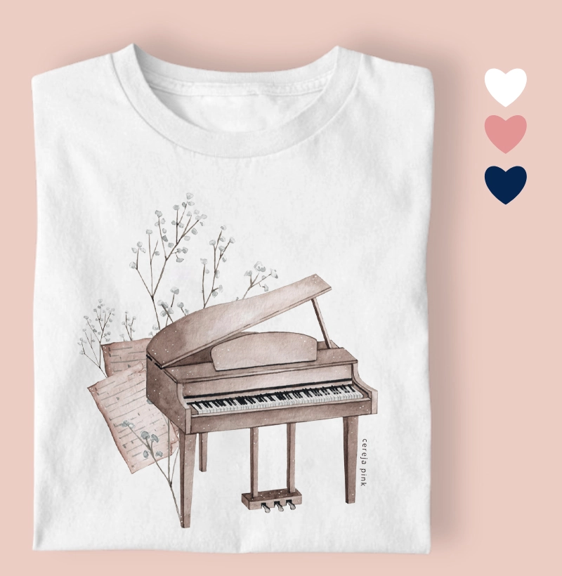 Camiseta Feminina Ilustrada Som Piano