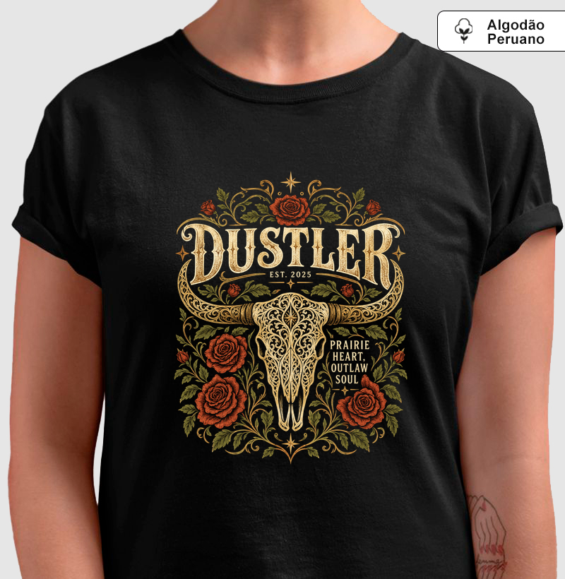 Baby Look Country Dustler Prairie Heart Outlaw Soul Algodão Peruano Premium