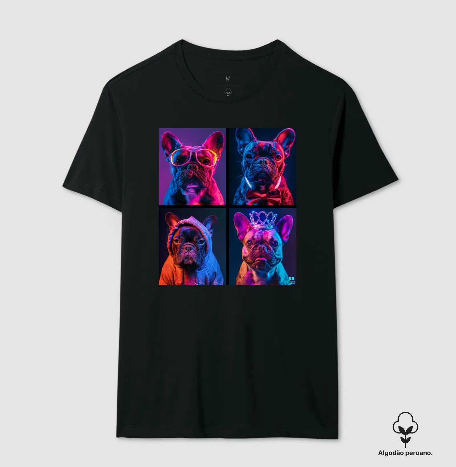 Camiseta Premium Bulldog Frances "Neon Grid 2"