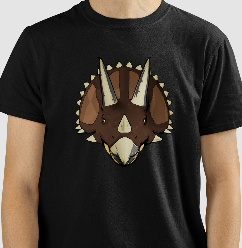 Camiseta Dinossauro Triceratops Cabeçada Algodão Premium Dinoloco