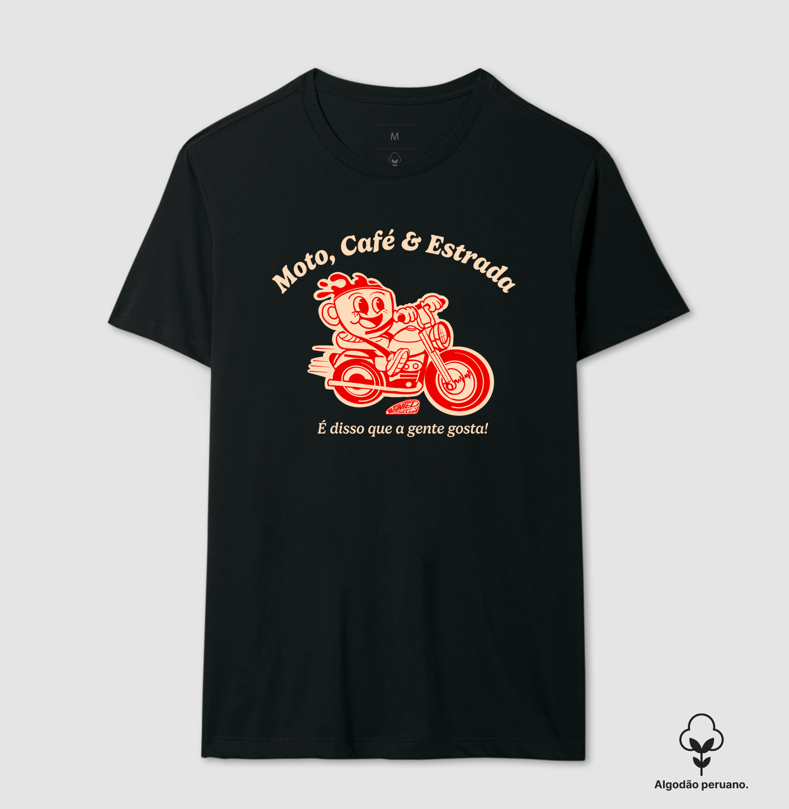 Camiseta moto café e estrada retrô