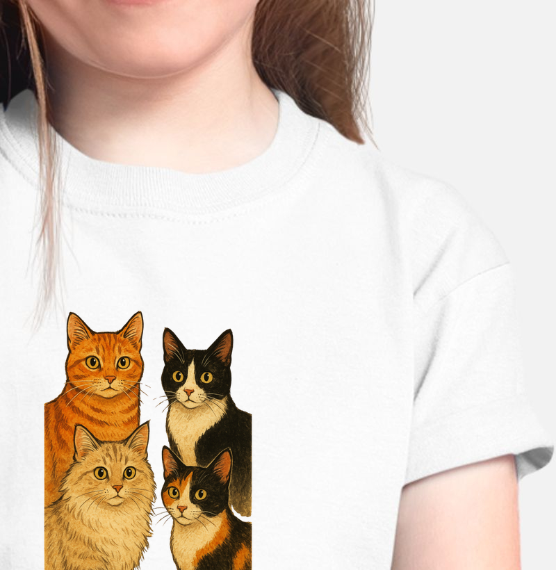 Camiseta Infantil Amor por Gatinhos. Coleção Kids. Meninos e Meninas. Algodão Premium.