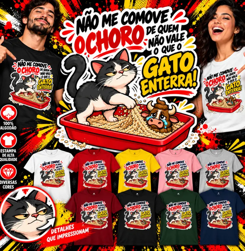Camiseta Gato Poop em Algodão