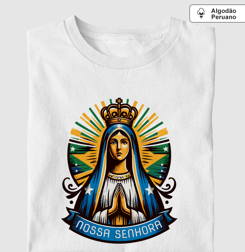 Nossa Senhora Aparecida Brasil e a Bandeira - Algodão Peruano