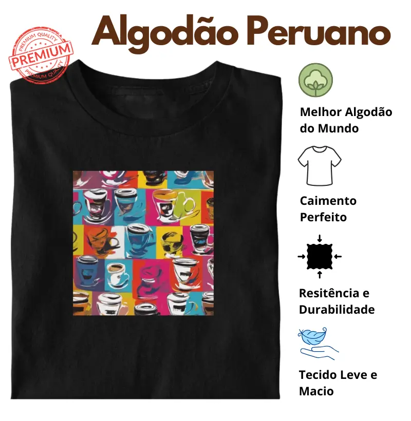 Camiseta Xícaras Coloridas Algodão Peruano