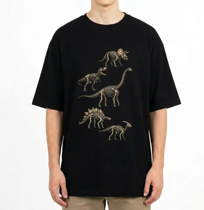  Camiseta Dinossauro Oversized Fósseis Algodão Premium Dinoloco