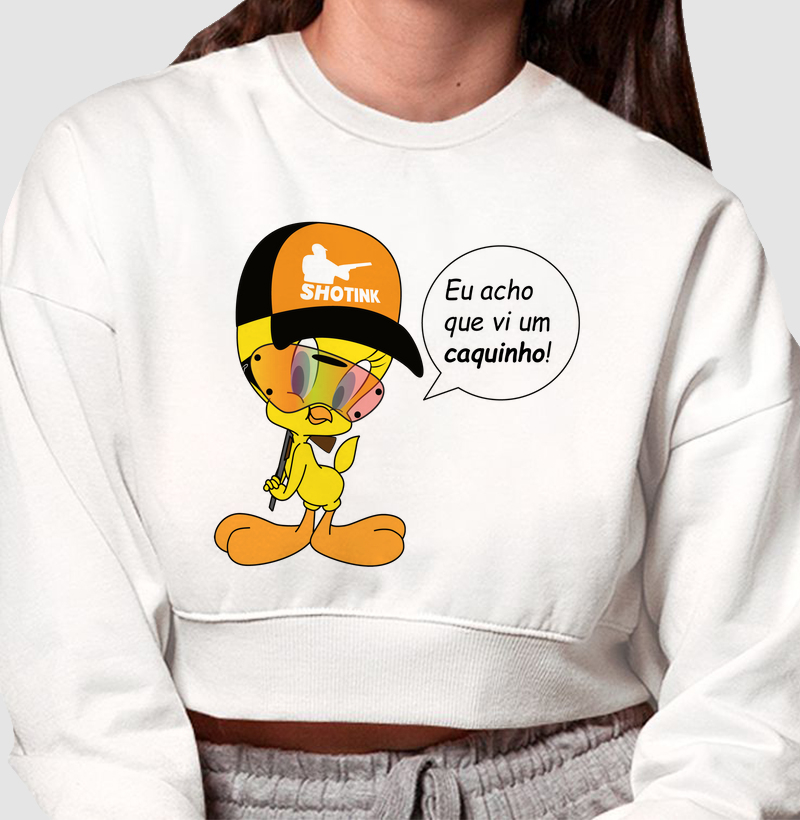 Cropped Moletom "Eu Acho Que Vi um Caquinho!" - Humor no Tiro Esportivo