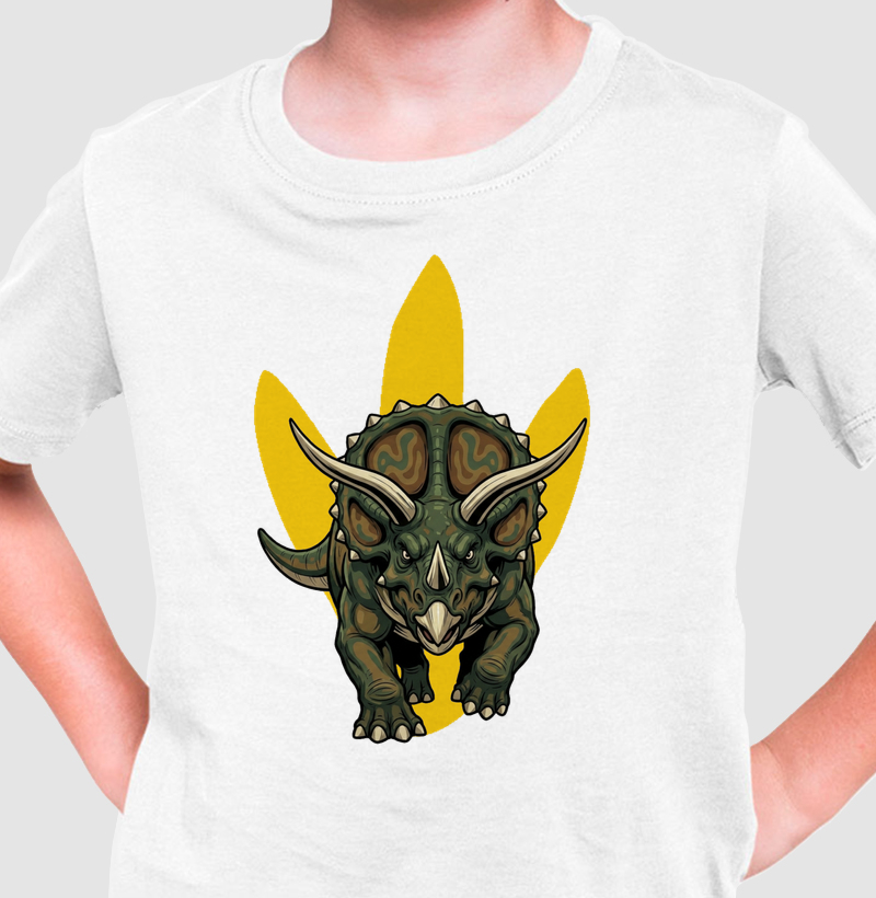 Camiseta Dinossauro Triceratops Furioso Algodão Premium Dinoloco