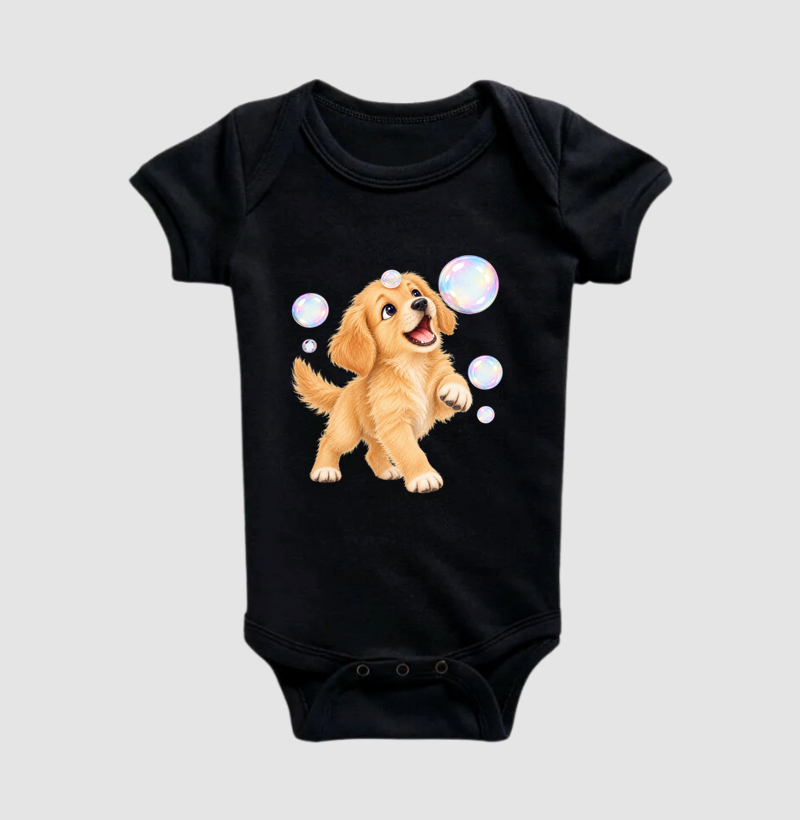 Cachorro Brincando Com Bolhas de Sabão - Body Infantil