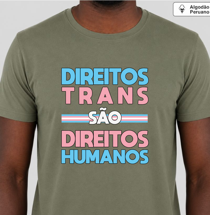 [GABYSHINY] DIREITOS TRANS SÃO DIREITOS HUMANOS - Camiseta Algodão Peruano