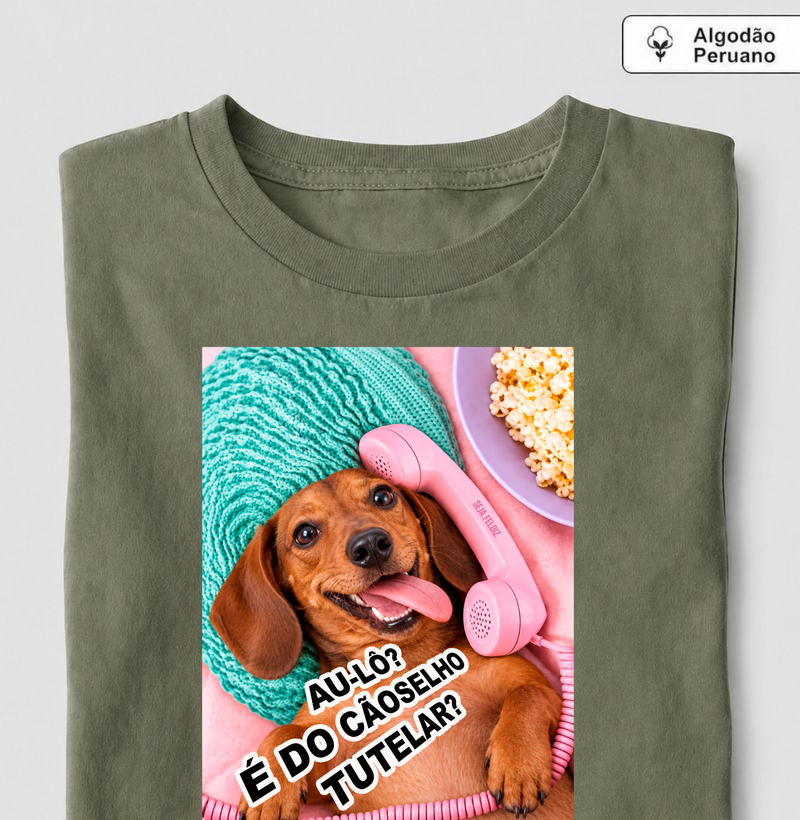 Au-Lô? É do Cãoselho Tutelar? 🌭📞 - Camiseta Algodão Peruano