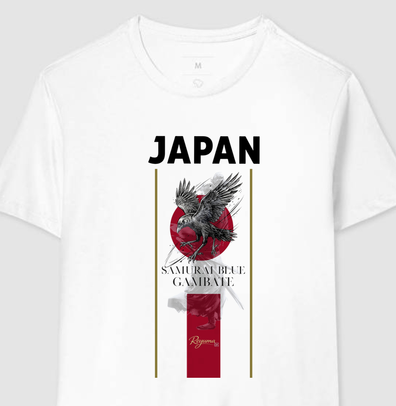 Camiseta Masculina e Feminina Futebol “Samurai Blue” - Japan - Algodão 100% 