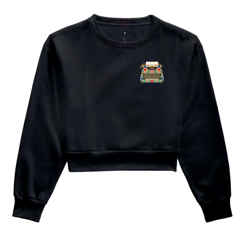 MÁQUINA DE ESCREVER FLORAL VINTAGE - Cropped Moletom