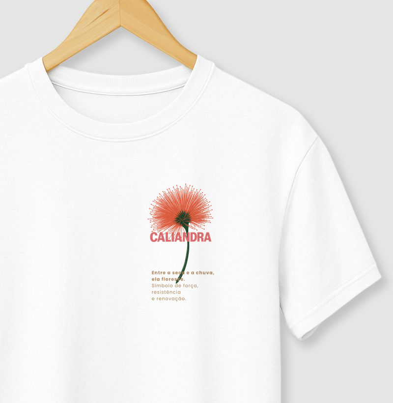 Camiseta Branca Caliandra Flor do Cerrado 100% Algodão