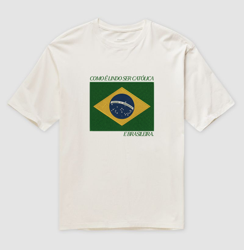 Camiseta Oversized Brasil Bandeira Bordada