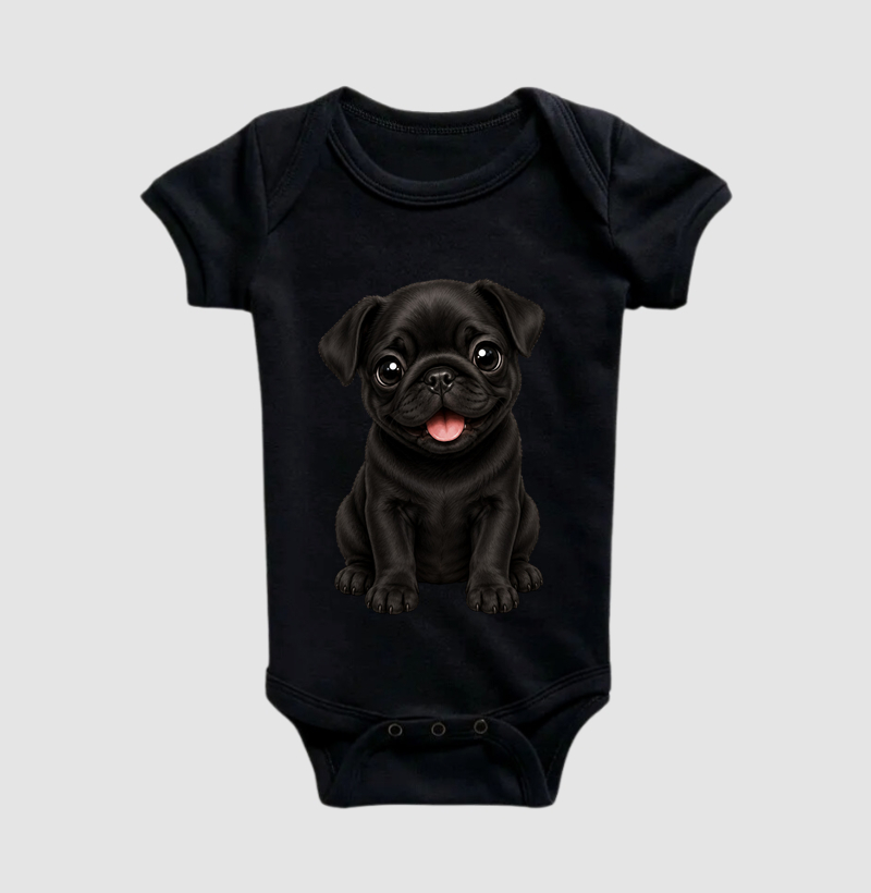 Pug Preto - Desenho Animado - Body Infantil