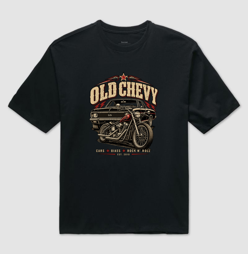Two Wheels & Four | Steel & Wheels - Old Chevy - Camiseta Oversized