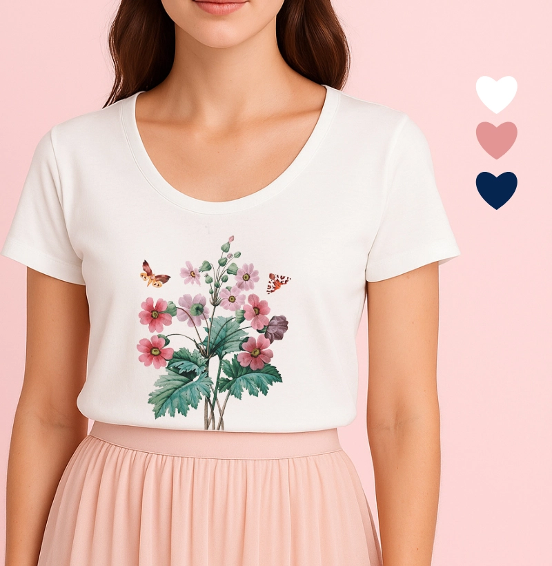 Camiseta Feminina Ilustrada Borboleta Color e Flores III