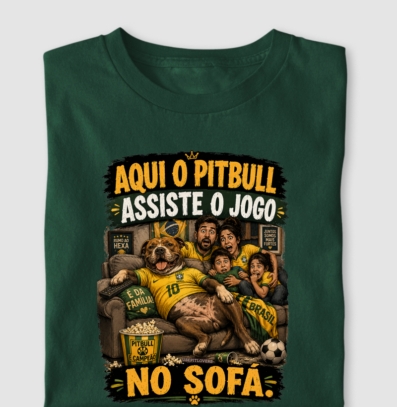 AQUI O PITBULL ASSISTE O JOGO NO SOFÁ.