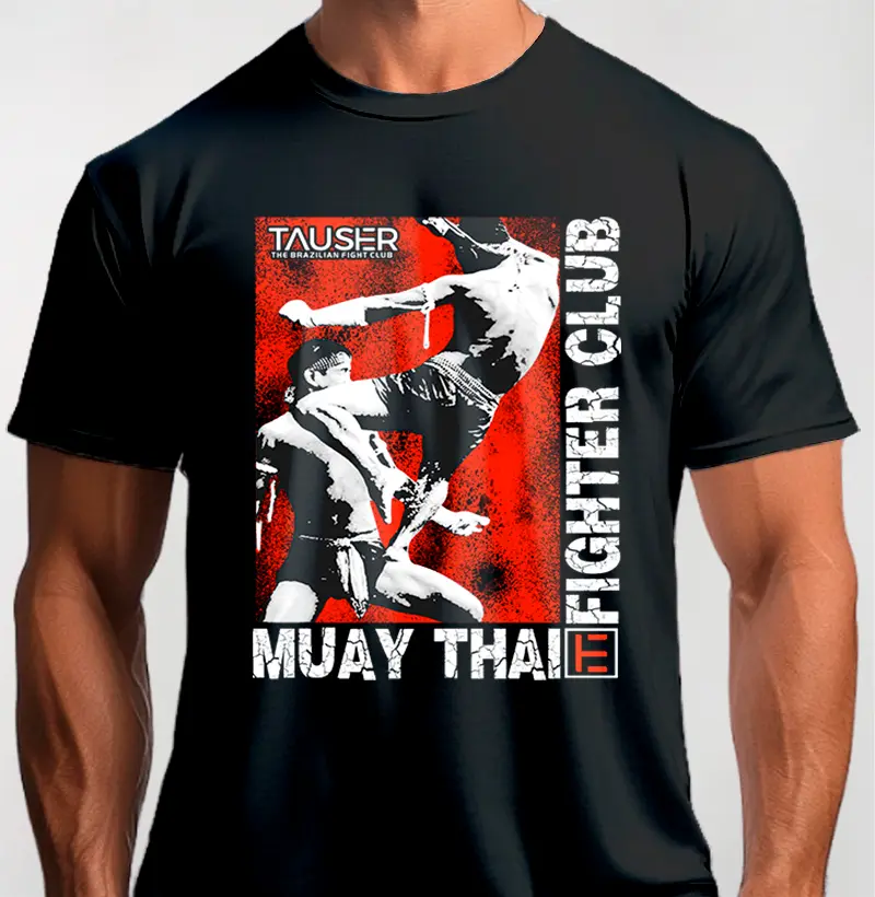 Camiseta malha 100% algodão, estampa Muay Thai fighter club