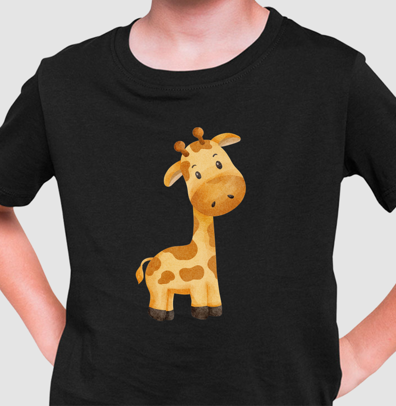Camiseta Infantil Girafinha. Coleção Kids. Meninos e Meninas. Algodão Premium