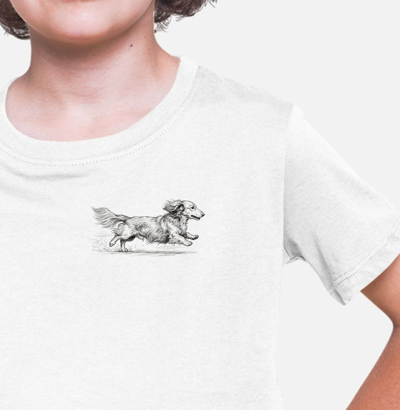 Dachshund Pelo Longo - Desenho - Camiseta Infantil