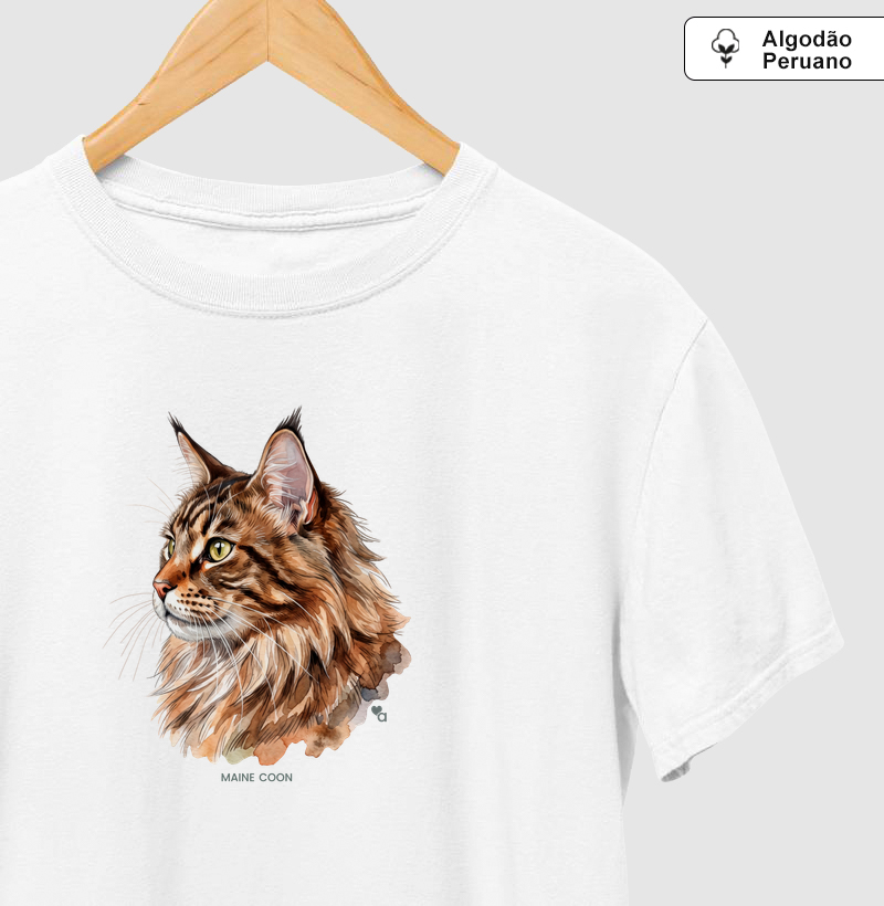 Gatos - Maine Coon - Algodão Peruano - Camiseta Algodão Peruano