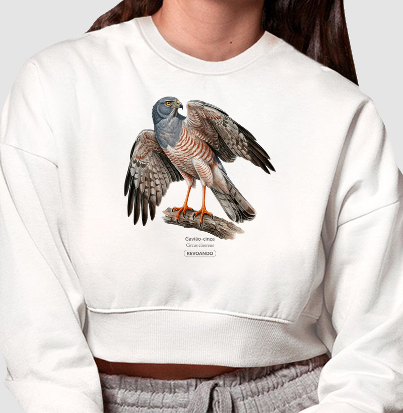 Traços Alados - Gavião-cinza - Moletom Cropped